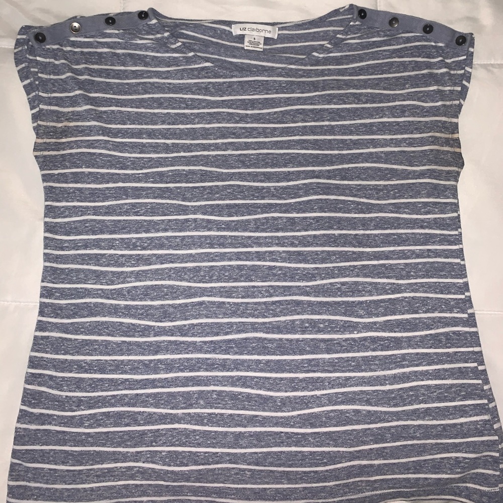 Blue & White Striped Button Top
